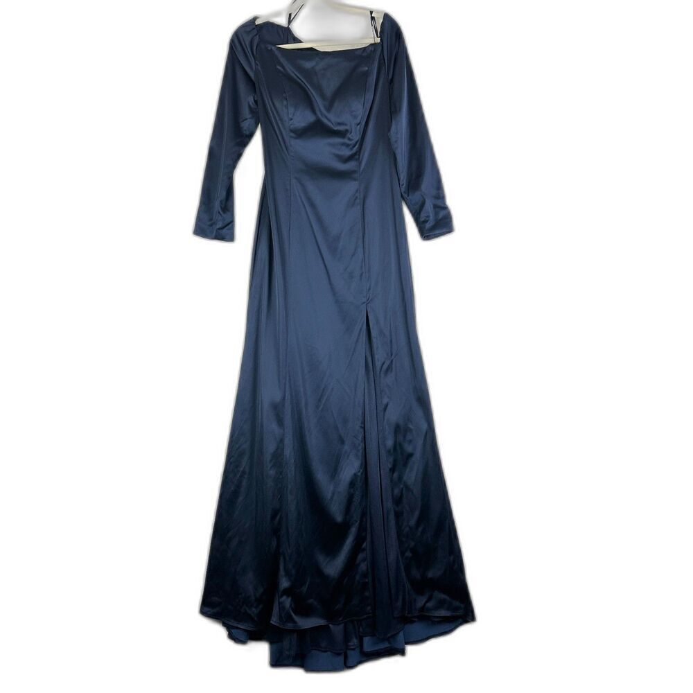 Mon Cheri Colette Off The Shoulder Long Sleeve Dress Size 14 NEW Navy Stretch